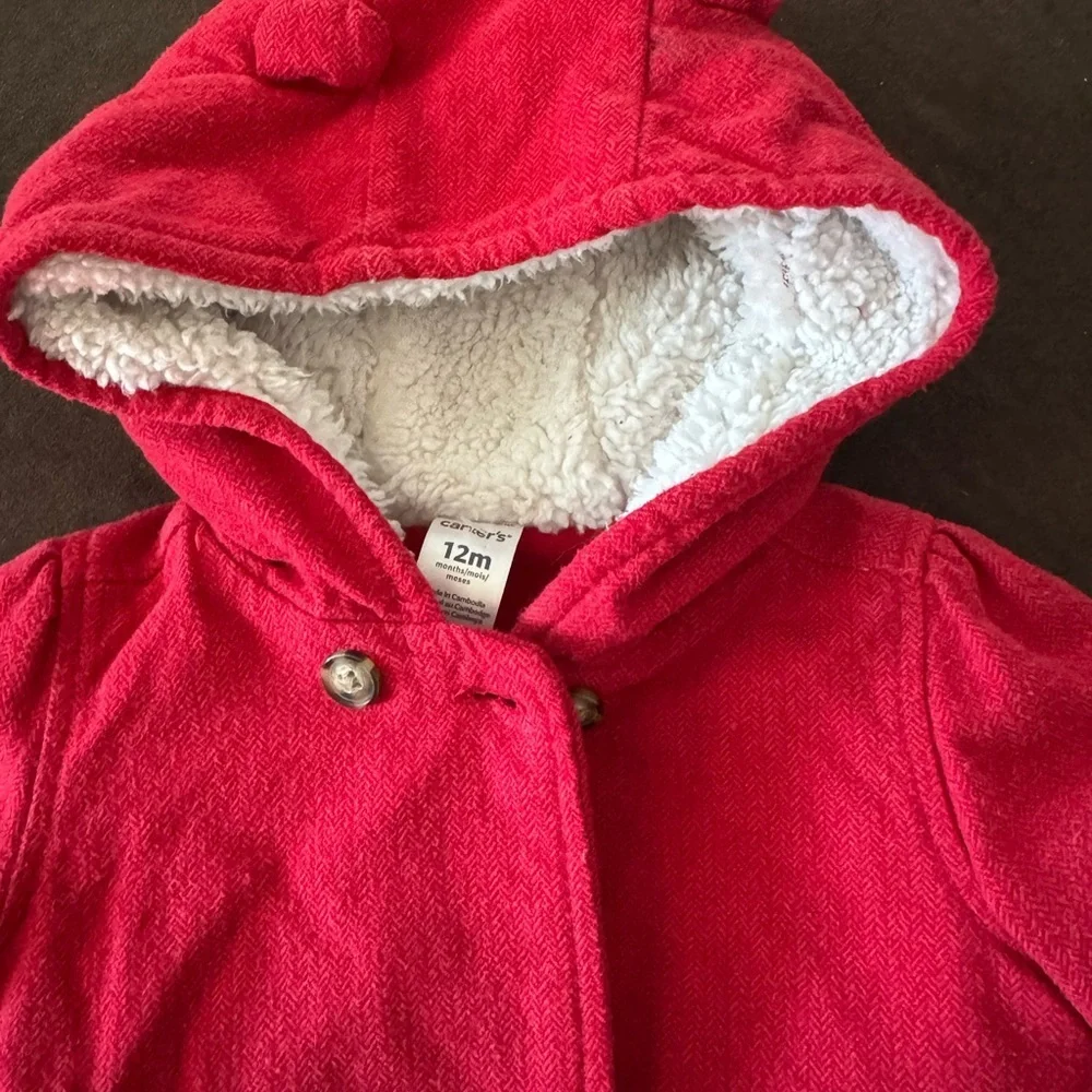 Carters Red hooded fleeced jacket - 12 months